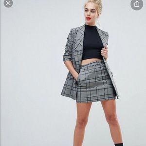River Island sequin check a-line mini skirt and blazer in gray | ASOS